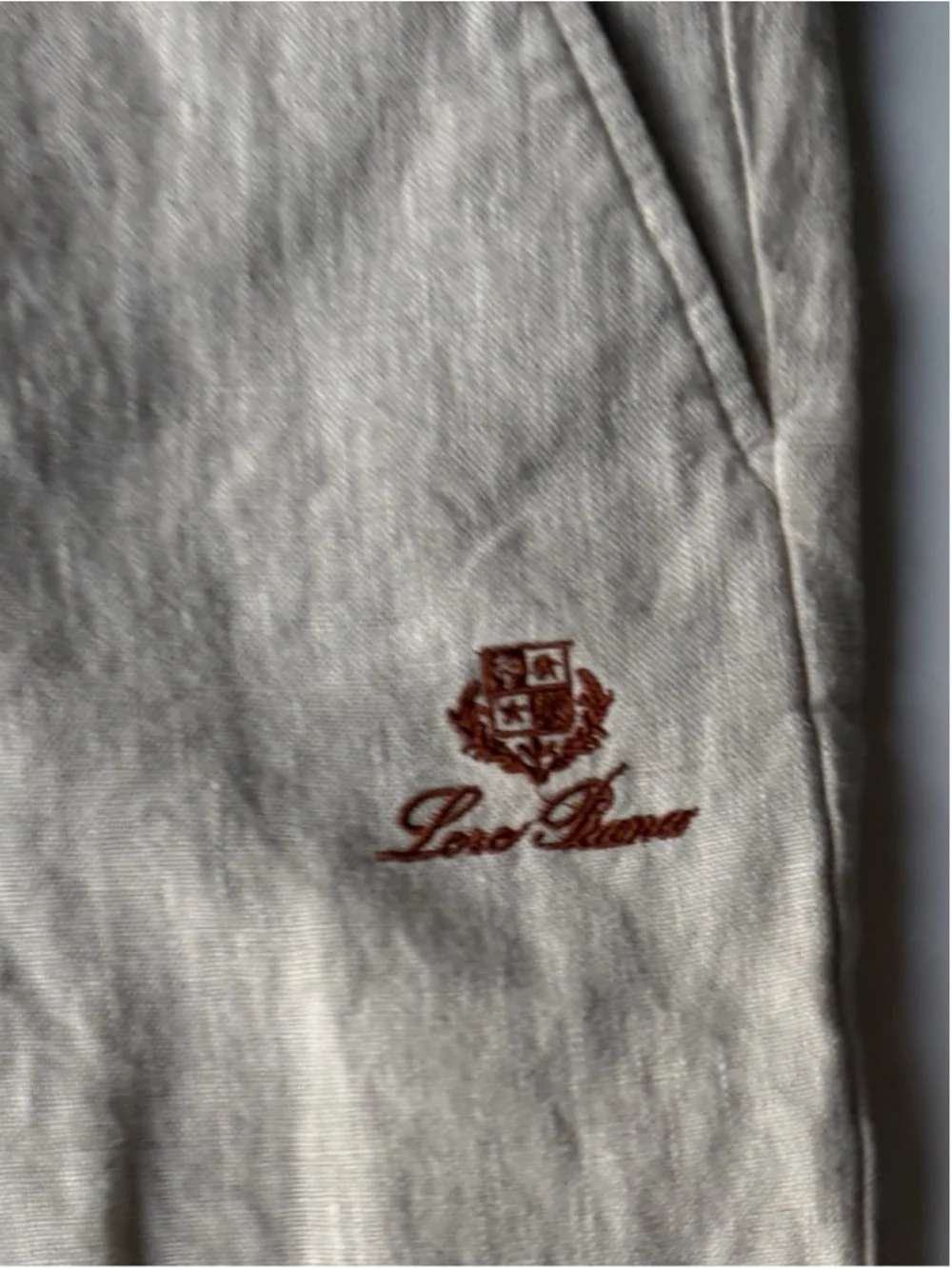 Loro Piana Linen Blend Beige Drawstring Pants Embroidered Crest